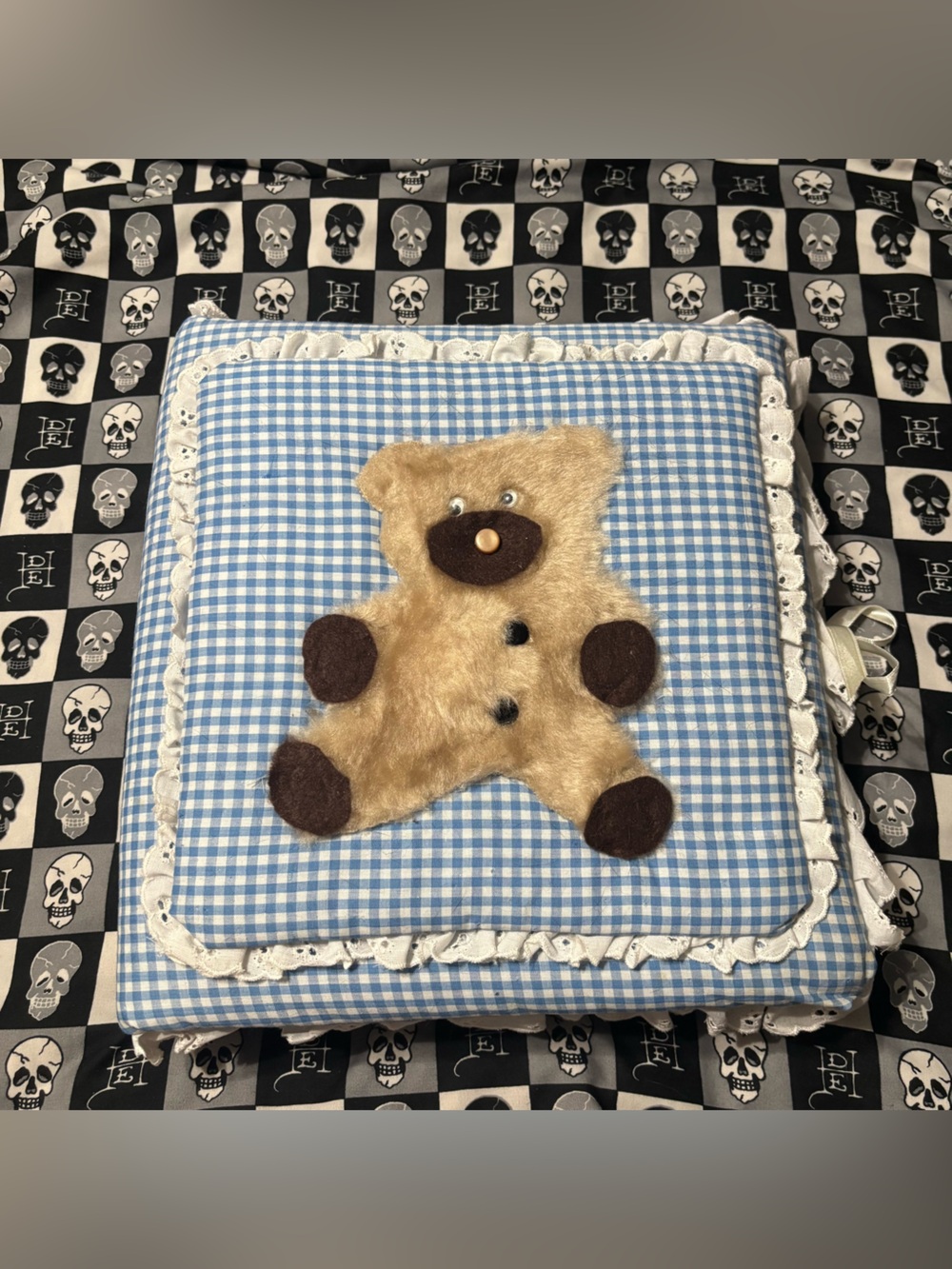 Vintage 1980s Handmade Cloth Fabric Teddy Bear Photo Album Nursery Baby Book
